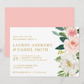 Modern Blush | Chic Floral Gold Engagement Party Kaart (Voorkant / Achterkant)