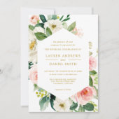 Modern Blush | Chic Geometric Gold Floral Wedding Kaart (Voorkant)