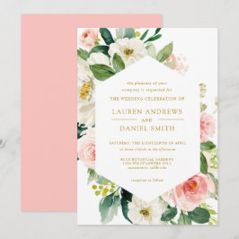 Modern Blush | Chic Geometric Gold Floral Wedding Kaart