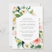 Modern Blush | Chic Geometric Gold Floral Wedding Kaart (Voorkant)