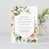 Modern Blush | Chic Geometric Gold Floral Wedding Kaart (Staand voorkant)