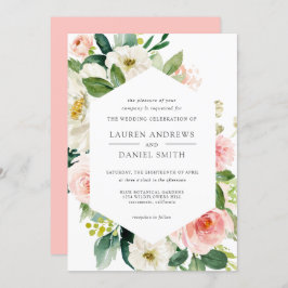 Modern Blush | Chic Geometric Gold Floral Wedding Kaart