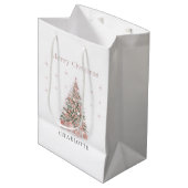 Modern Blush Christmas Tree Personalized Gift Bag Medium Cadeauzakje (Voorkant Gekanteld)