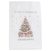 Modern Blush Christmas Tree Personalized Gift Bag Medium Cadeauzakje (Voorkant)