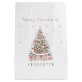 Modern Blush Christmas Tree Personalized Gift Bag Medium Cadeauzakje (Achterkant)