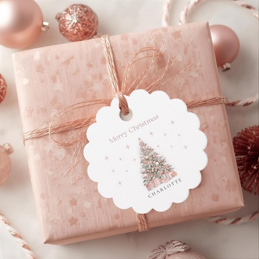 Modern Blush Christmas Tree – Personalized Holiday Bedankjes Labels