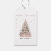 Modern Blush Christmas Tree – Personalized Holiday Cadeaulabel (Voorkant)