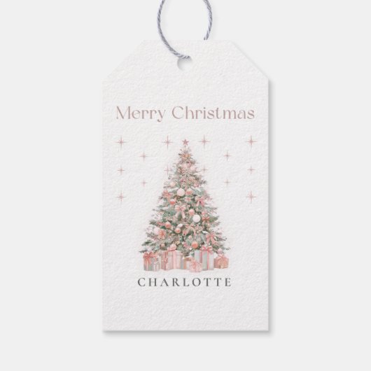 Modern Blush Christmas Tree – Personalized Holiday Cadeaulabel (Achterkant)