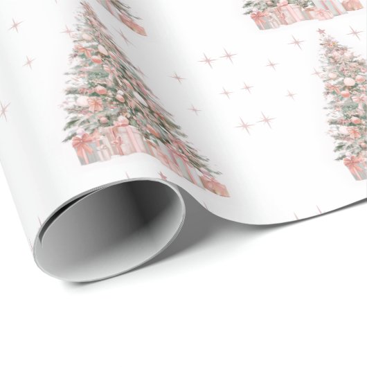 Modern Blush Christmas Tree – Personalized Holiday Cadeaupapier (Rol Hoek)