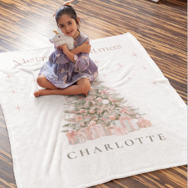 Modern Blush Christmas Tree Personalized Holiday  Fleece Deken