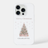 Modern Blush Christmas Tree Personalized Holiday iPhone Hoesje (Achterkant)