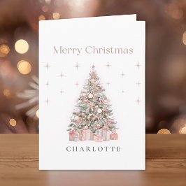 Modern Blush Christmas Tree – Personalized Holiday Kaart
