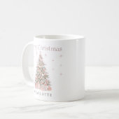 Modern Blush Christmas Tree – Personalized Holiday Koffiemok (Voorkant links)
