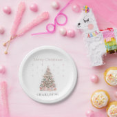 Modern Blush Christmas Tree Personalized Holiday  Papieren Bordje (Feest)