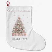 Modern Blush Christmas Tree Personalized Stocking Grote Kerstsok (Voorkant)