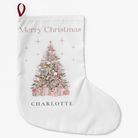Modern Blush Christmas Tree Personalized Stocking Grote Kerstsok (Voorkant)