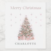 Modern Blush Christmas Tree Wine Label Wijn Etiket (Enkel label)