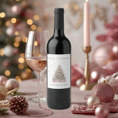 Modern Blush Christmas Tree Wine Label Wijn Etiket