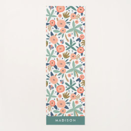 Modern Blush & Coral Mint Floral Pattern Yogamat