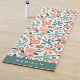 Modern Blush & Coral Mint Floral Pattern Yogamat