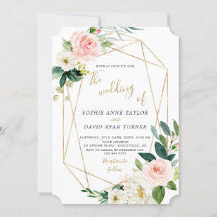 Modern Blush Cream Floral Gold Lijst Wedding Kaart
