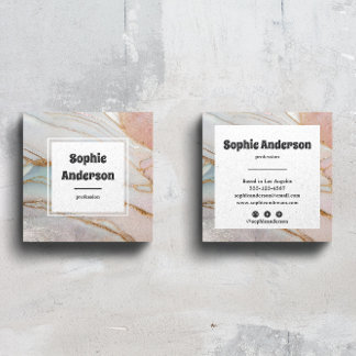 Modern Blush & Cream Marble Square Business Card Vierkante Visitekaartje