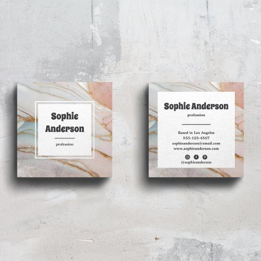 Modern Blush & Cream Marble Square Business Card Vierkante Visitekaartje