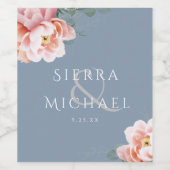 Modern Blush Dusty Blue Floral Wedding Receptie Wijn Etiket (Enkel label)