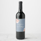 Modern Blush Dusty Blue Floral Wedding Receptie Wijn Etiket (Voorkant)