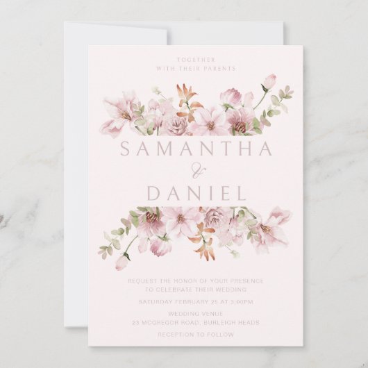 Modern Blush & Dusty Roos Bloemenbruiloft Kaart (Voorkant)
