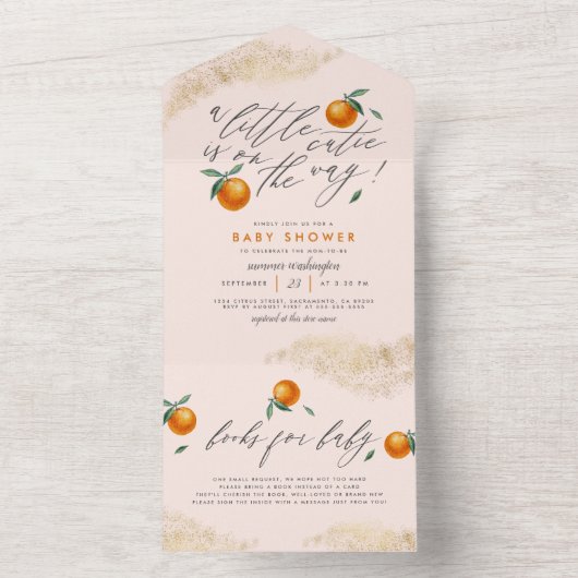 Modern Blush Een kleine Sinaasappel Baby shower All In One Uitnodiging (Binnen)