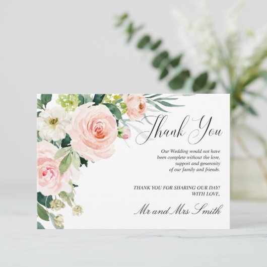 Modern Blush | Elegante bloemenbruiloft dank u Bedankkaart (Staand voorkant)