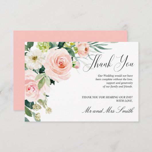 Modern Blush | Elegante bloemenbruiloft dank u Bedankkaart (Voorkant / Achterkant)