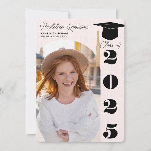 Modern Blush en Black 4 foto's Afstuderen Kaart (Voorkant)