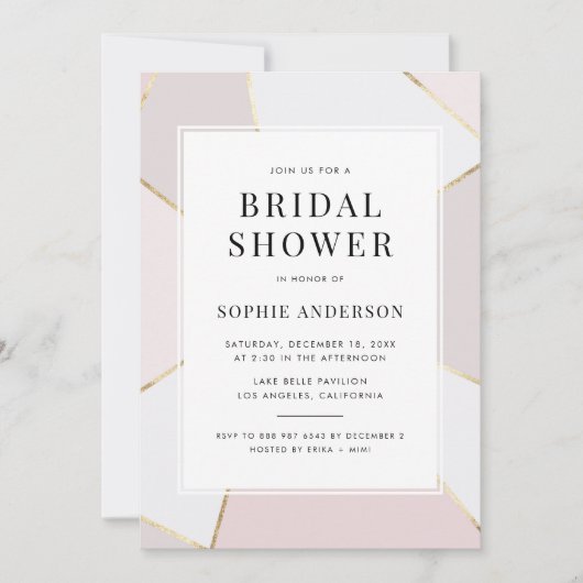 Modern Blush en Gold Foil Geometric Vrijgezellenfe Kaart (Voorkant)