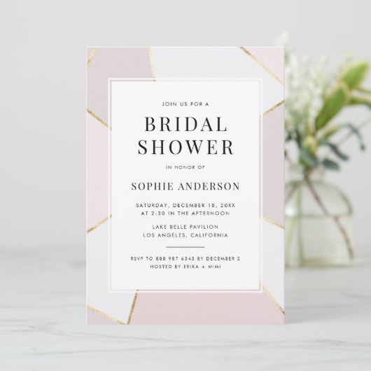 Modern Blush en Gold Foil Geometric Vrijgezellenfe Kaart (Staand voorkant)