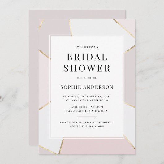Modern Blush en Gold Foil Geometric Vrijgezellenfe Kaart (Voorkant / Achterkant)