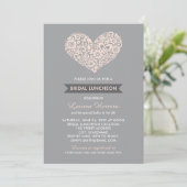 Modern Blush en Gray Floral Heart Bridal Luncheon Kaart (Staand voorkant)