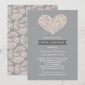Modern Blush en Gray Floral Heart Bridal Luncheon Kaart (Voorkant / Achterkant)