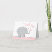 Modern Blush en Grey Olifant Meisje Baby shower Bedankkaart (Voorkant)