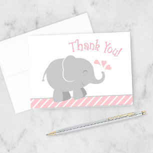 Modern Blush en Grey Olifant Meisje Baby shower Bedankkaart