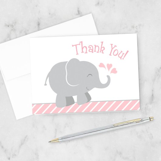 Modern Blush en Grey Olifant Meisje Baby shower Bedankkaart