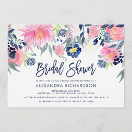 Modern Blush en Navy Bloemen Vrijgezellenfeest Kaart