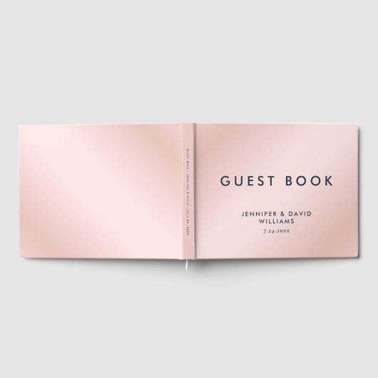 Modern Blush en Navy Blue Wedding Gastenboek (Volledig)