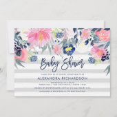 Modern Blush en Navy Floral Baby shower Kaart (Voorkant)