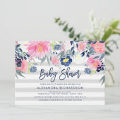 Modern Blush en Navy Floral Baby shower Kaart (Staand voorkant)