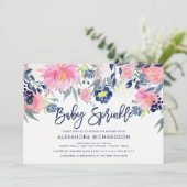 Modern Blush en Navy Floral Baby Sprinkle Kaart (Staand voorkant)