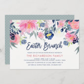 Modern Blush en Navy Floral Easter Brunch Kaart (Voorkant / Achterkant)
