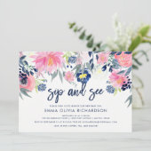 Modern Blush en Navy Floral Sip en See Kaart (Staand voorkant)