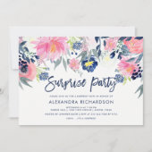 Modern Blush en Navy Floral Surprise Party Kaart (Voorkant)